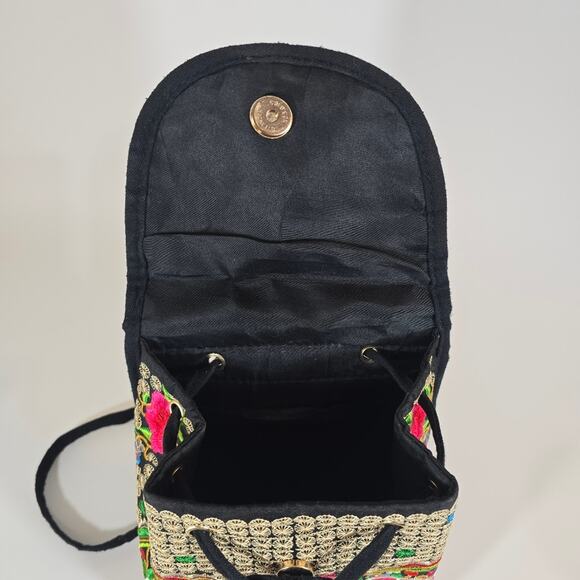 Floral Embroidered Backpack Purse Bag Mexican Artisan Lightweight Colorful Pink - Picture 6 of 8